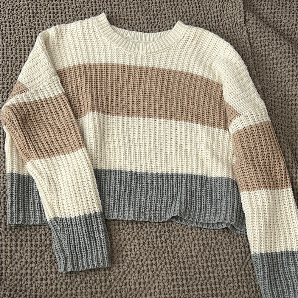Striped Knit Sweater - Cream, Tan, Blue